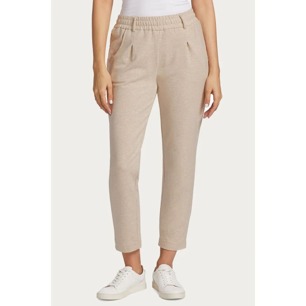 Varley Tailored Knit Tapered Pants Beige Pleated Inner Drawstring Joggers XS